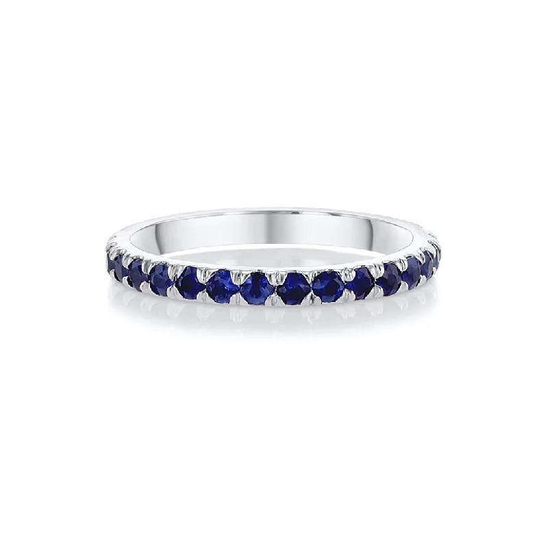 vintage-inspired gold ladies ring-1.00 Cttw Blue Sapphire 14K White Gold Eternity Estate Band