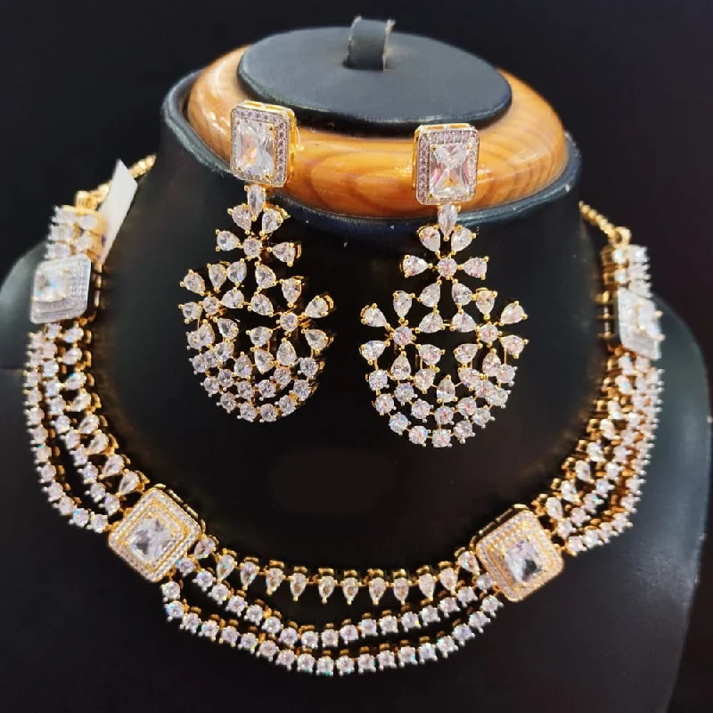 trendy fashion ladies necklace-Jain Jewellers Gold Plated AD Necklace Set