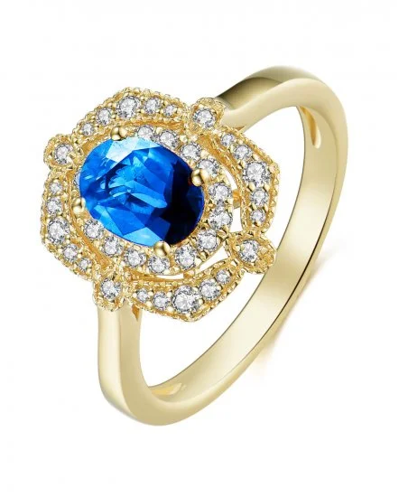 cubic zirconia ladies ring-14ky Gold Vintage Inspired Sapphire Ring