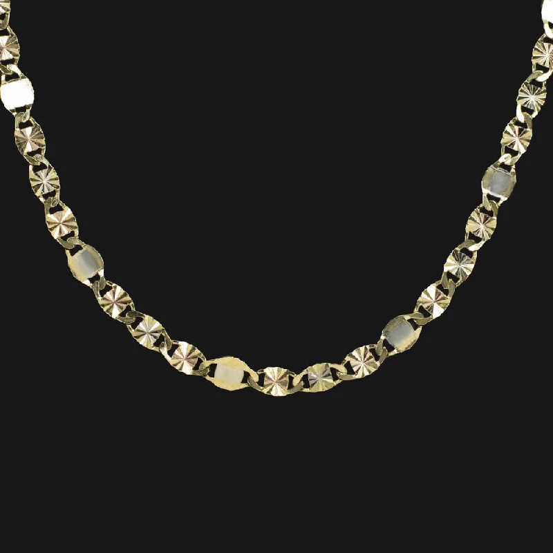 layered ladies necklace-SOLID 14k TRI TONE GOLD CHAIN LINK NECKLACE 24 INCH YELLOW ROSE WHITE STARBURST