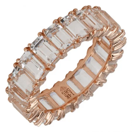 statement cocktail ladies ring-14K Rose Gold Emerald Cut White Topaz Eternity Ring (Large)