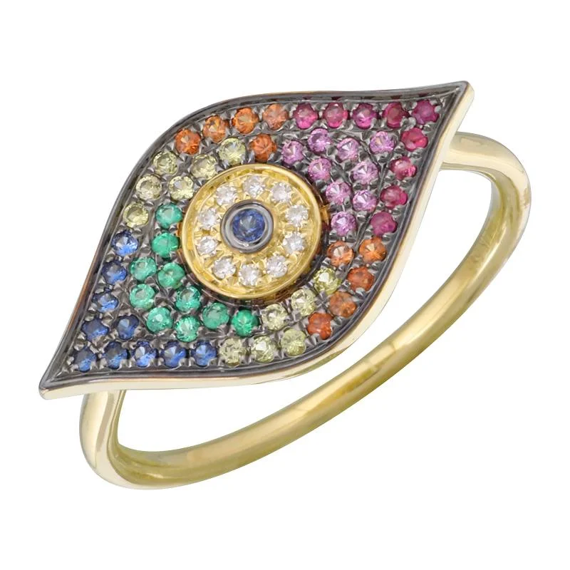 exquisite ladies ring-14K Yellow Gold Rainbow Evil Eye Ring