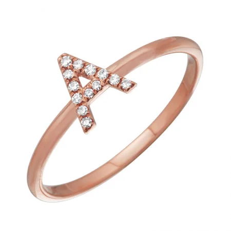 handcrafted ladies ring-14K Rose Gold Diamond Initial Ring