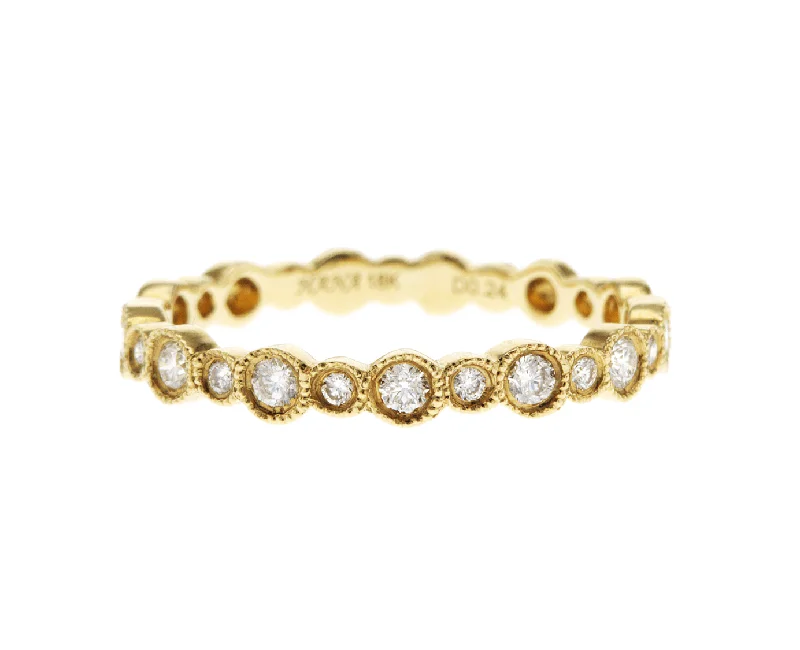 exquisite ladies ring-18K Yellow Gold 0.24 CT Round Diamond Milgrain Bezel Set Stackable Band