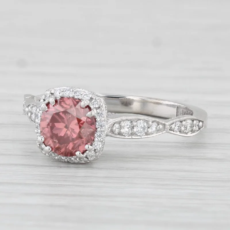 elegant bar-set engagement ring-New Tacori 1.26ctw Pink Diamond Halo Engagement Ring 18k White Gold Size 6.5 GIA