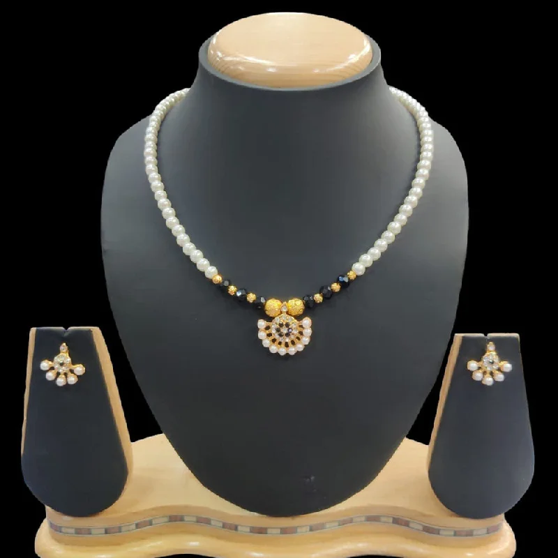 butterfly pendant ladies necklace-Manisha Jewellery Gold Plated Austrian Stone And Pearl Necklace Set