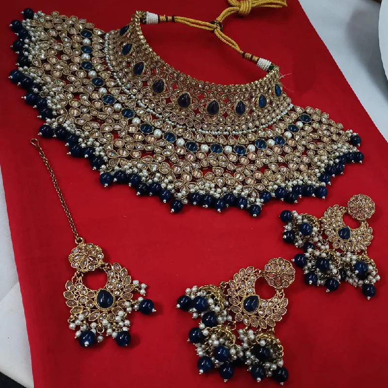 adjustable ladies necklace-Padmawati Bangles Gold Plated Crystal Stone And Pearls Choker Necklace Set