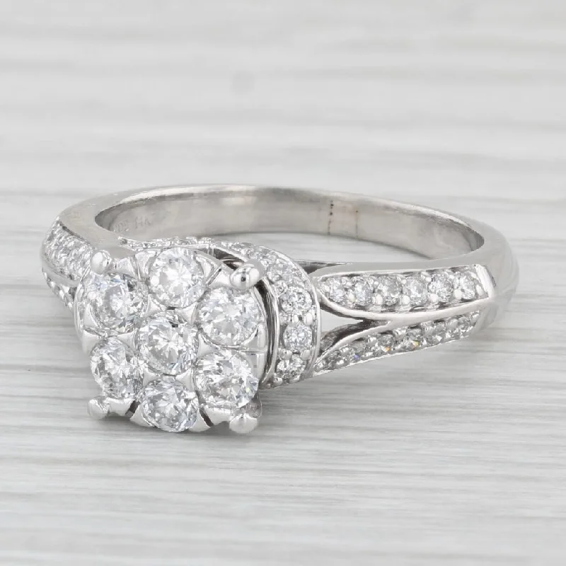 stackable engagement ring-0.83ctw Diamond Cluster Engagement Ring 14k White Gold Size 7.75