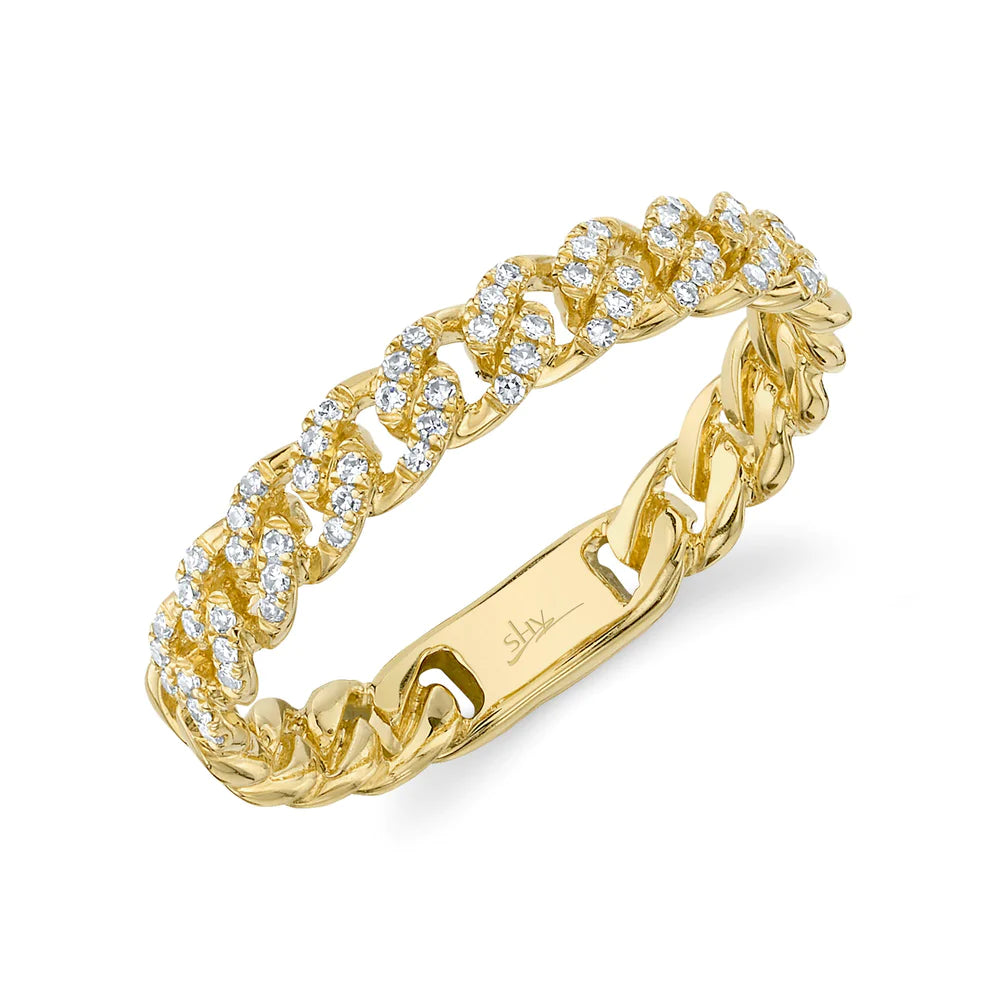 round cut ladies ring-14K Yellow Gold Diamond Curb Link Band