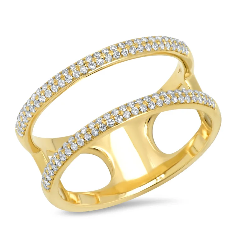 celestial-inspired ladies ring-14K Yellow Gold Double Row Diamond Ring