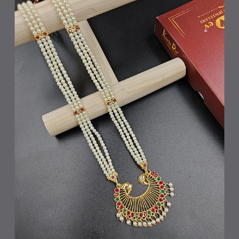 bridesmaid gift ladies necklace-Manisha Jewellery Gold Plated Austrian Stone And Pearl Long Necklace