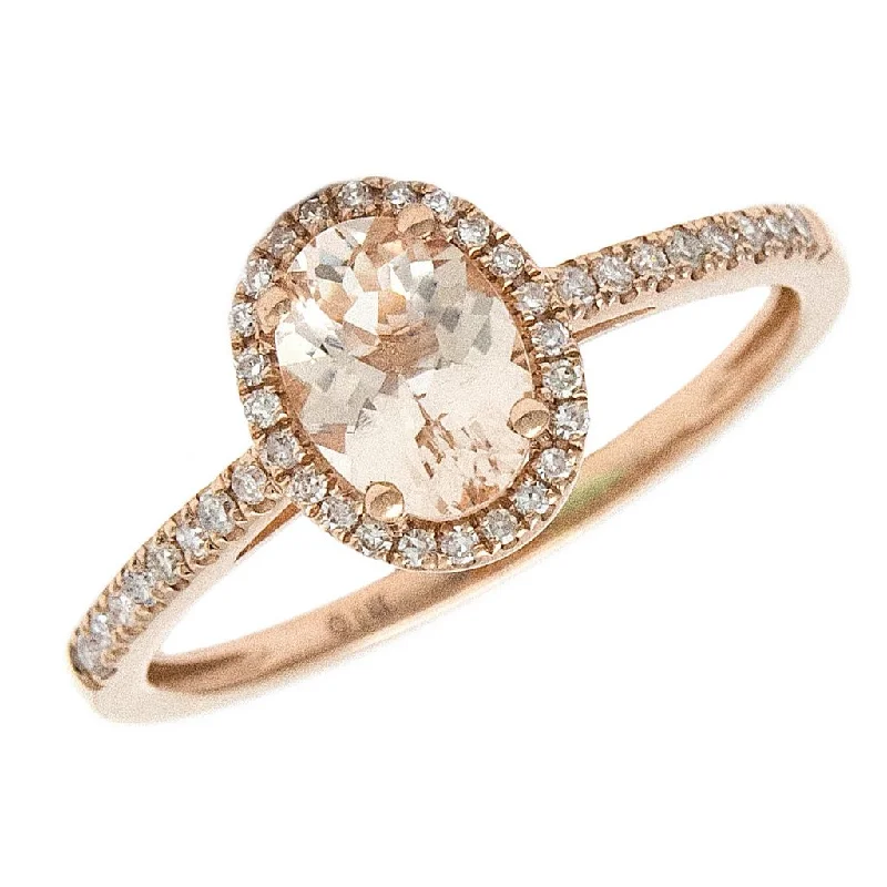 birthstone ladies ring-14K Rose Gold Diamond & Morganite Oval Rings