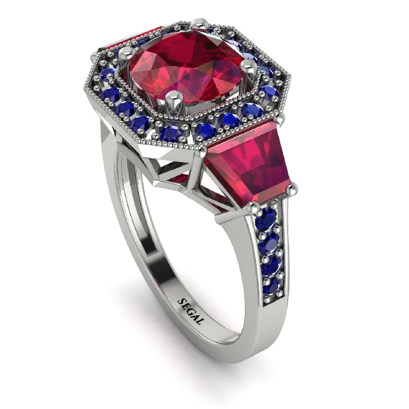 swirl diamond engagement ring-Modern Halo Princess Cut Ruby Stone Engagement Ring - Doris No. 72