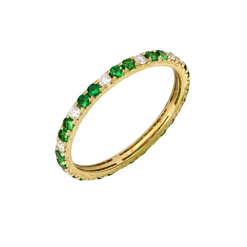 women’s fashion stacking ring-14k Yellow Gold Diamond and Tsavorite Eternity Band