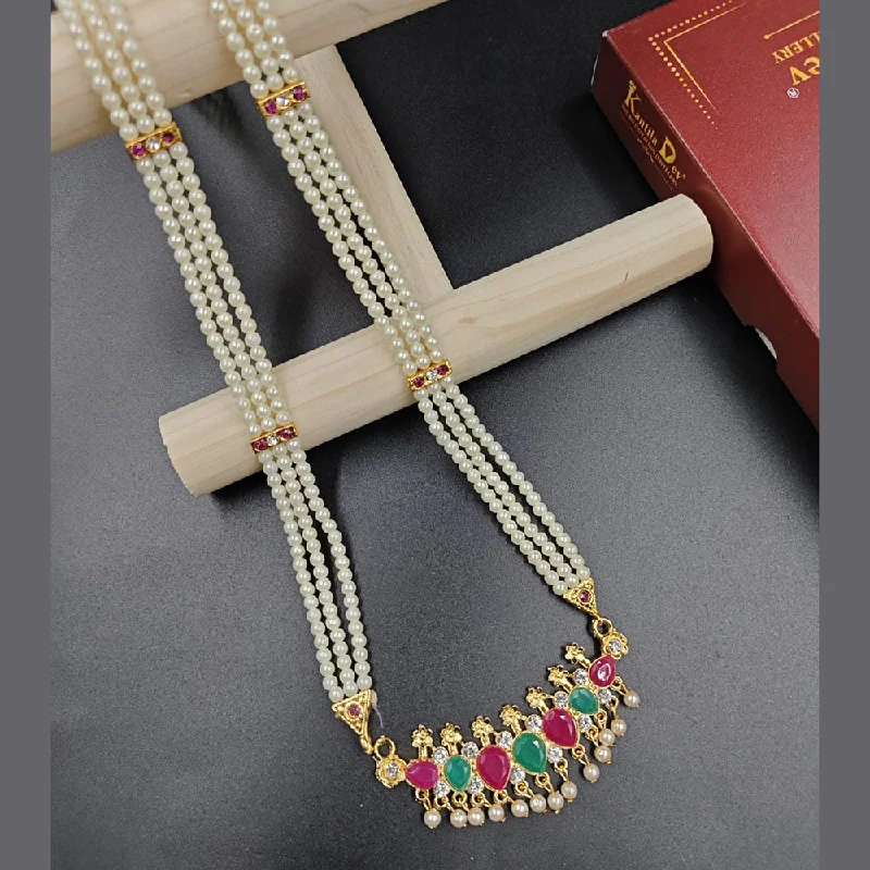 crystal stone ladies necklace-Manisha Jewellery Gold Plated Austrian Stone And Pearl Long Necklace