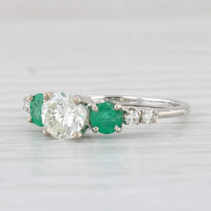 thin band engagement ring-1.50ctw Round Diamond Emerald Engagement Ring 14k White Gold Size 7.75 GIA