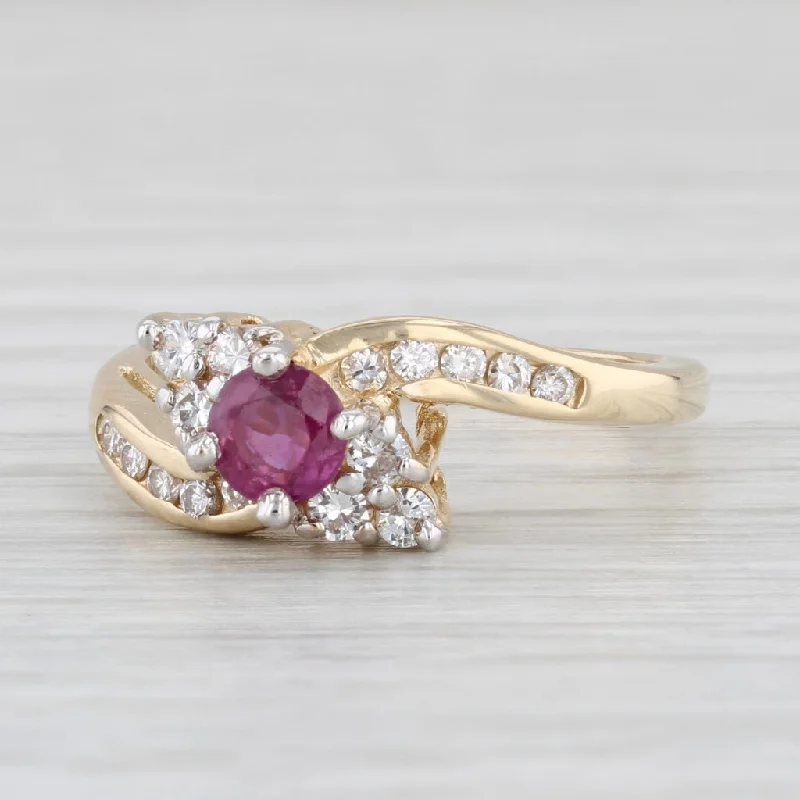 two-tone engagement ring-0.83ctw Ruby Diamond Bypass Ring 14k Yellow Gold Size 6.75 Engagement