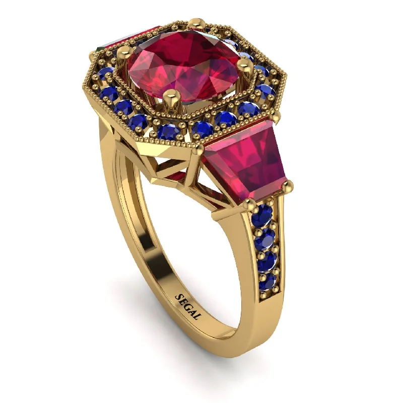 art deco engagement ring-Modern Halo Princess Cut Ruby Stone Engagement Ring - Doris No. 70