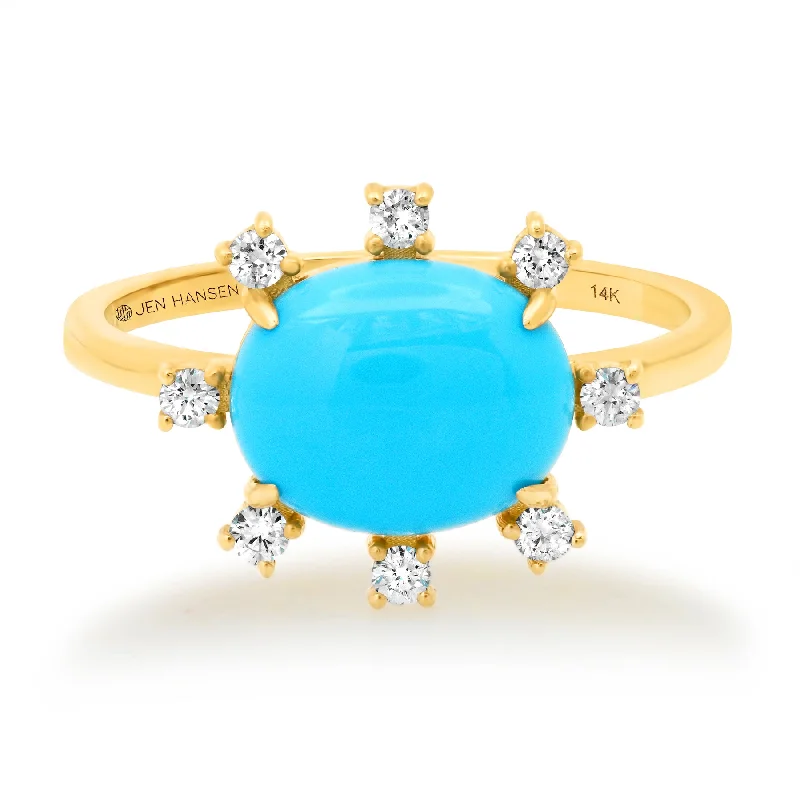 oval ladies ring-AWAKEN SLEEPING BEAUTY TURQUOISE DIAMOND RING, 14kt GOLD