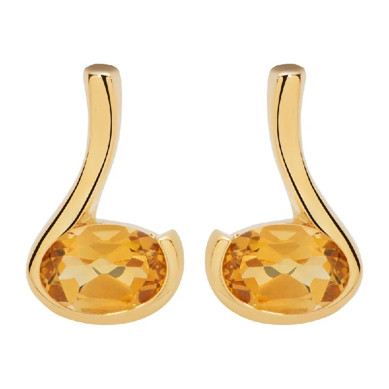 chain link earrings-Unique & Co Gold and Citrine Stud Earrings