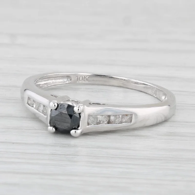 halo setting engagement ring-0.33ctw Black White Diamond Ring 10k White Gold Size 7.25 Engagement