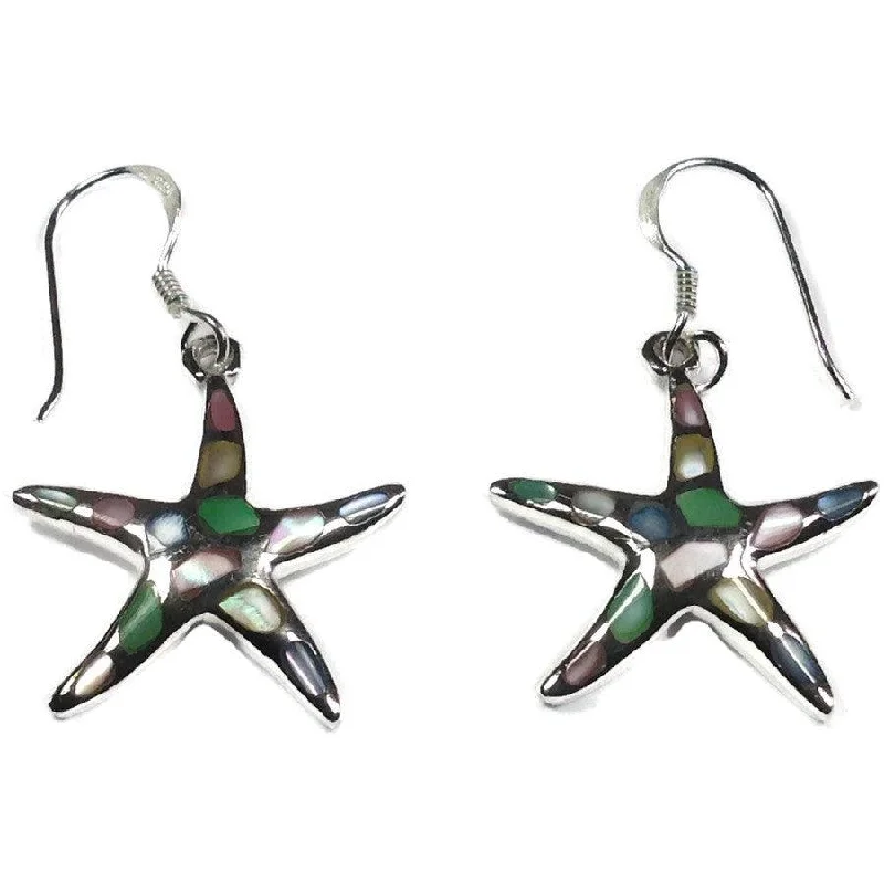 heart-shaped ladies earrings-Mother of Pearl Starfish Drop Earrings