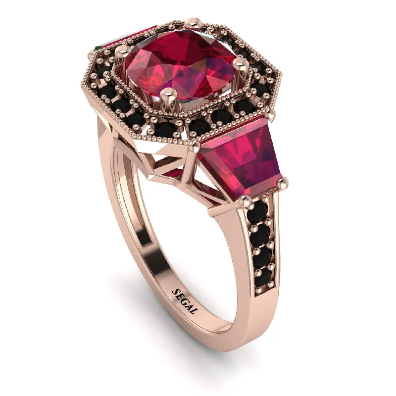 two-tone engagement ring-Modern Halo Princess Cut Ruby Stone Engagement Ring - Doris No. 41