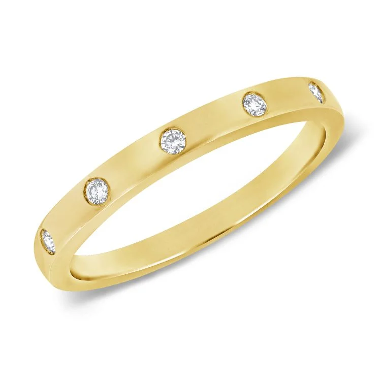 women’s fashion stacking ring-14k Yellow Gold Diamond Inlay Band