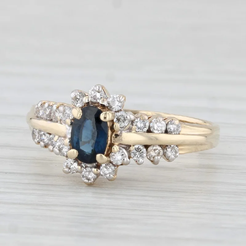 moon and star engagement ring-0.72ctw Oval Blue Sapphire Diamond Ring 14k Yellow Gold Size 7 Engagement