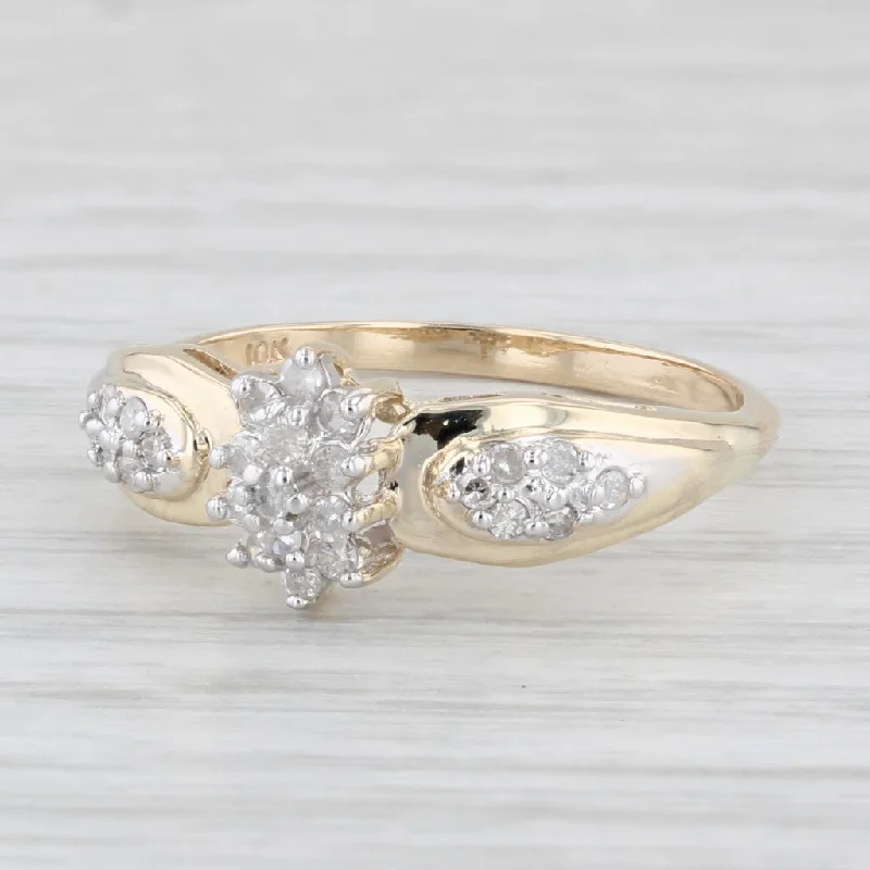 milgrain detailed engagement ring-0.18ctw Diamond Cluster Engagement Ring 10k Yellow Gold Size 7.5