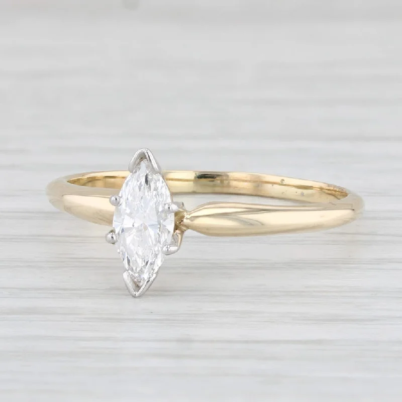 unique cut engagement ring-0.56ct VS2 Marquise Solitaire Diamond Engagement Ring 14k Yellow Gold Size 9