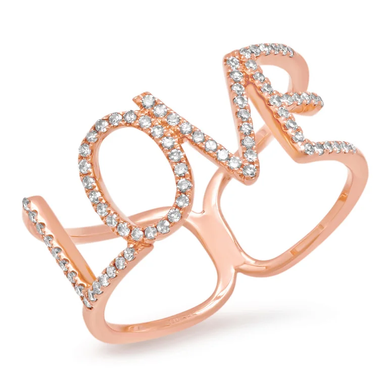 baguette cut ladies ring-14K Rose Gold Diamond “LOVE” Ring