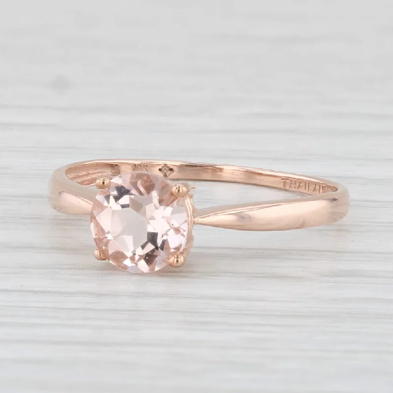 modern bezel-set engagement ring-1ct Peach Pink Morganite Ring 10k Rose Gold Size 8.25 Round Solitaire Engagement