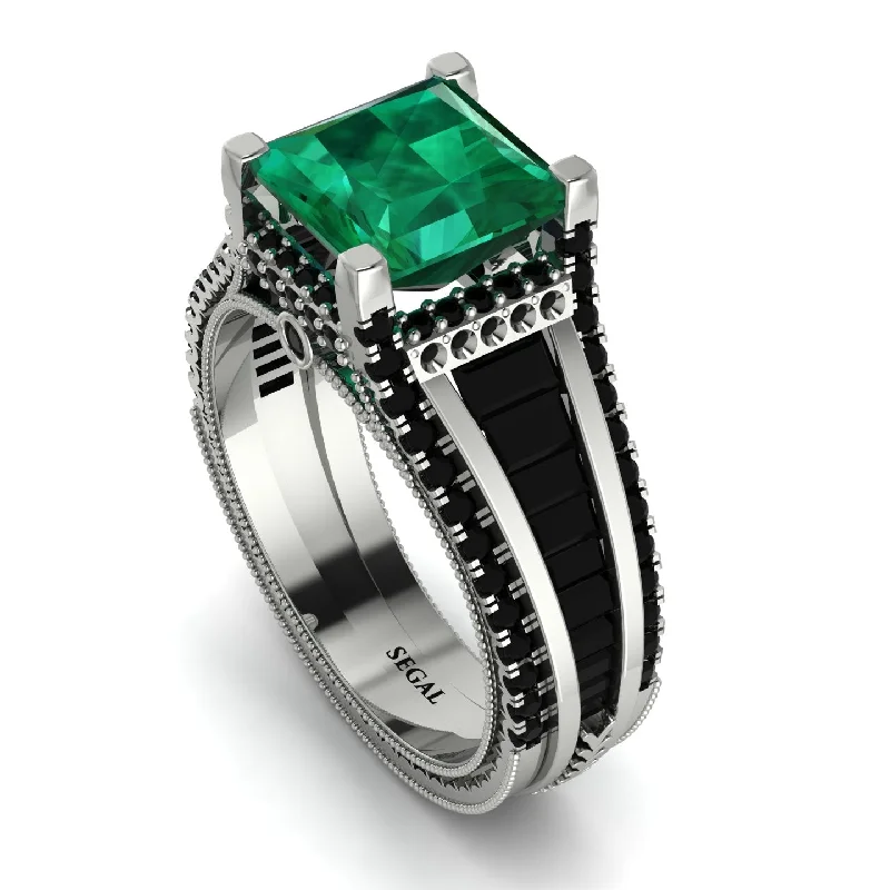 engraved engagement ring-Princess Geometric Emerald Engagement Ring - Marilyn No. 36