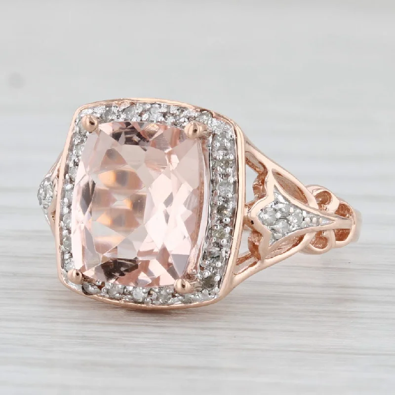 infinity symbol engagement ring-3ctw Cushion Morganite Diamond Halo Ring 10k Rose Gold Size 7 Engagement