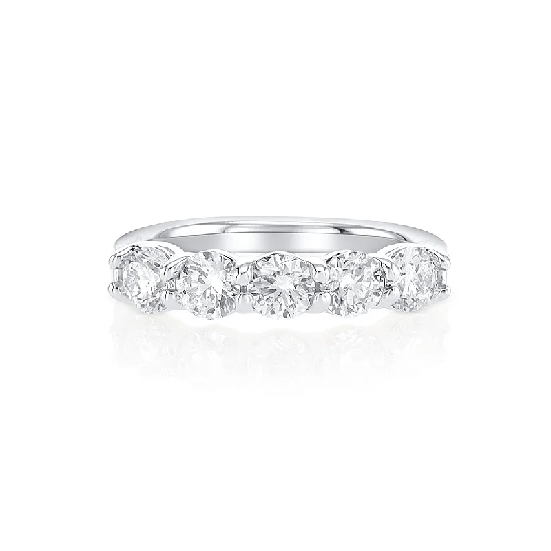 luxury ladies ring-1.25 Cttw Round Diamond Five-Stone 14K White Gold Band