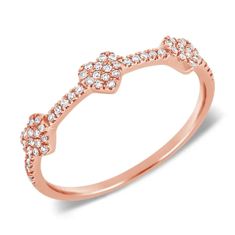 bohemian ladies ring-14K Rose Gold Diamond Triple Heart Ring