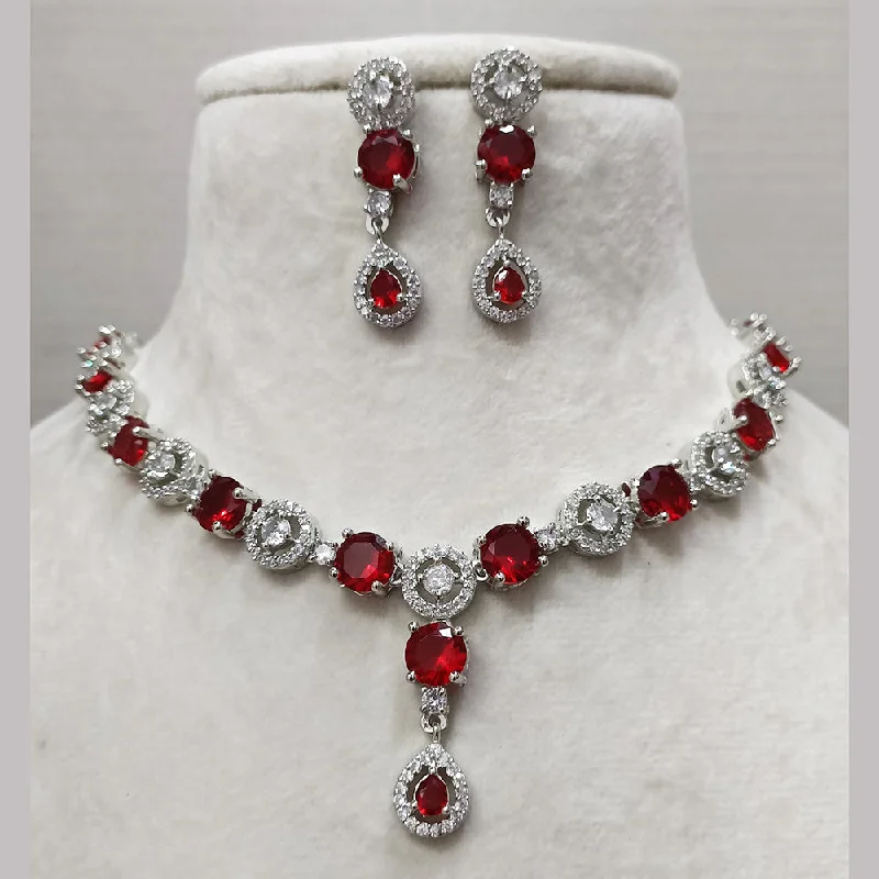 pearl ladies necklace-Exotica Collection American Diamond  Red Necklace Set