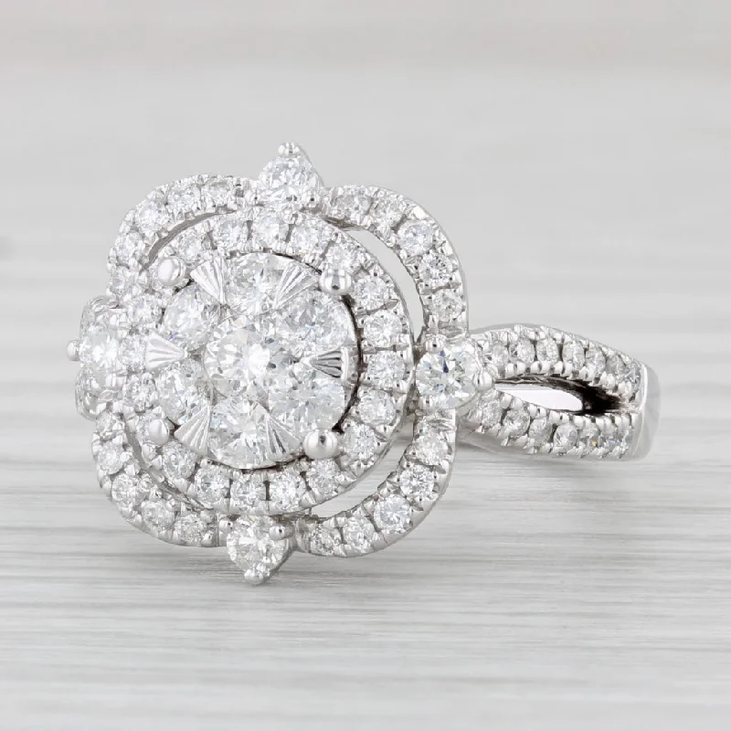 cushion cut engagement ring-1.07ctw Round Diamond Halo Ring 14k White Gold Size 6.75 Cocktail Engagement