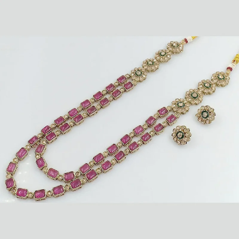 white gold ladies necklace-Rani Sati Jewels Gold Plated Crystal Stone Long Necklace Set