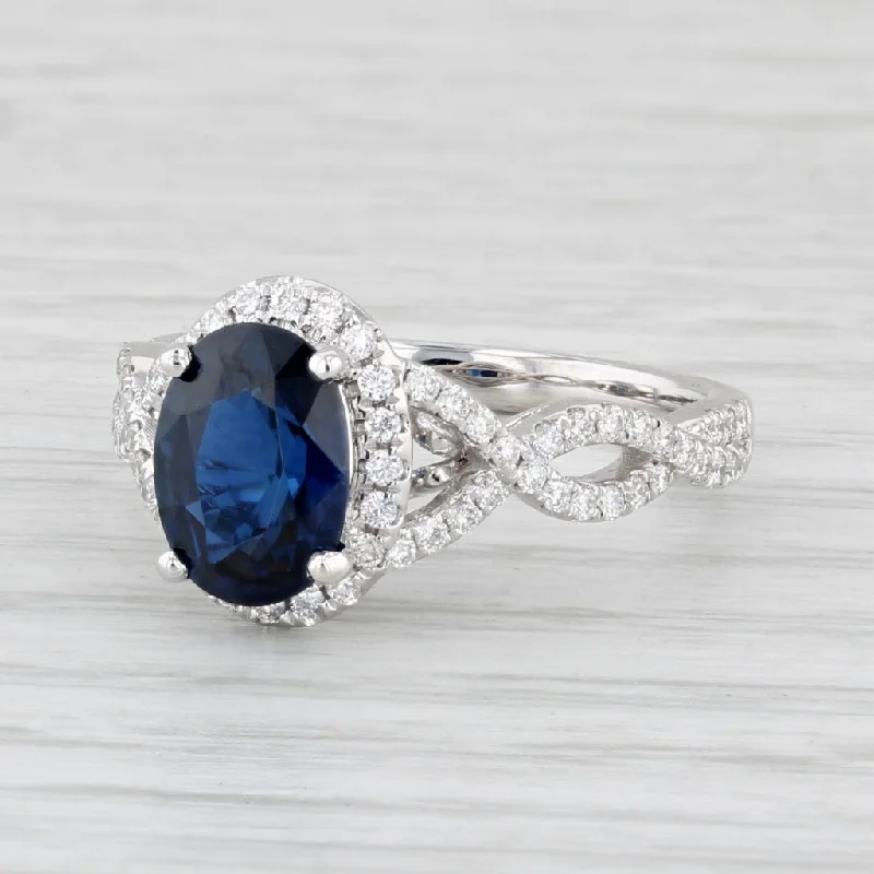 black diamond engagement ring-New 2.57ctw Oval Sapphire Diamond Halo Engagement Ring 14k White Gold GIA