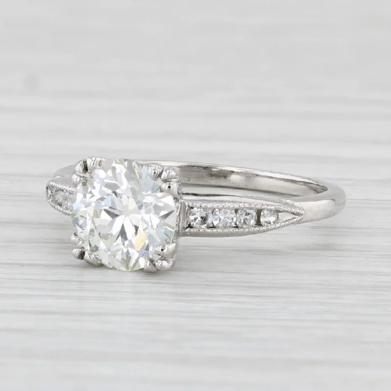 floral design engagement ring-1.60ctw VS1 Round Diamond Engagement Ring Platinum Sz 7 Solitaire w/ Accents GIA