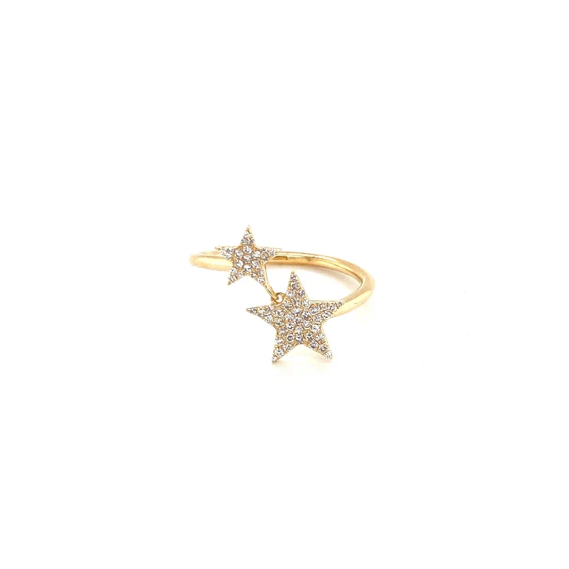 luxury ladies ring-14K Yellow Gold Diamond Double Star Wrap Ring