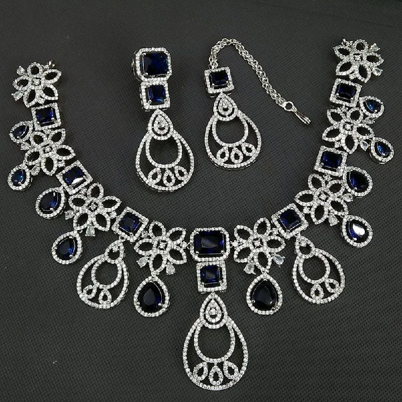 silver pendant ladies necklace-Aamrapali Silver Plated AD Necklace Set