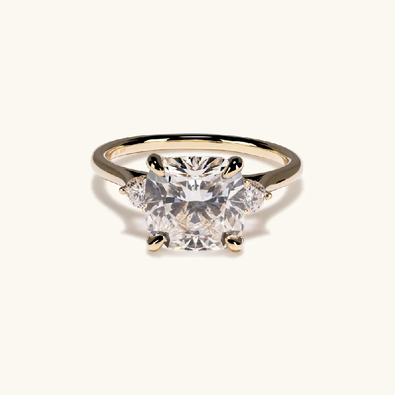 antique-style engagement ring-3.01 Cushion Lab Diamond 3-Stone Engagement Ring with Hidden Halo