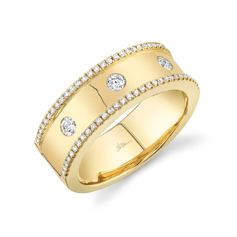 trendy cocktail ladies ring-14K Yellow Gold Diamond High Polished Band