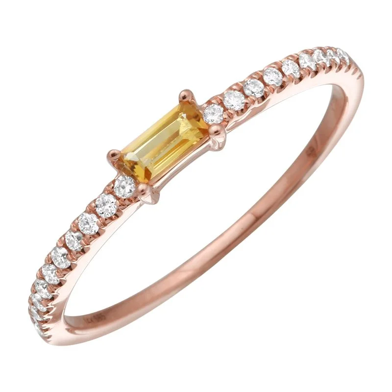 casual ladies ring-14K Rose Gold Citrine Diamond Stacking Ring