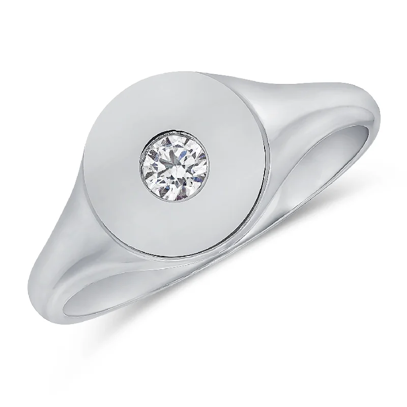 pearl ladies ring-14K White Gold Diamond Pinky Ring