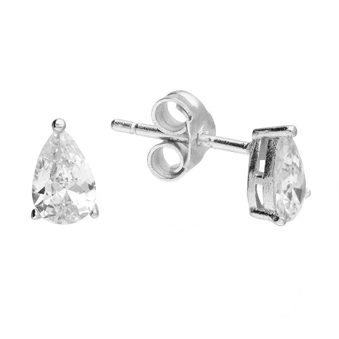 sleek silver earrings-Sterling Silver Cubic Zirconia Teardrop Stud Earrings