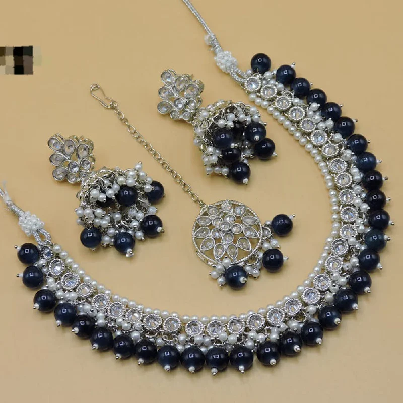 statement ladies necklace-Hira Collections Silver Plated Crystal Stone Necklace Set